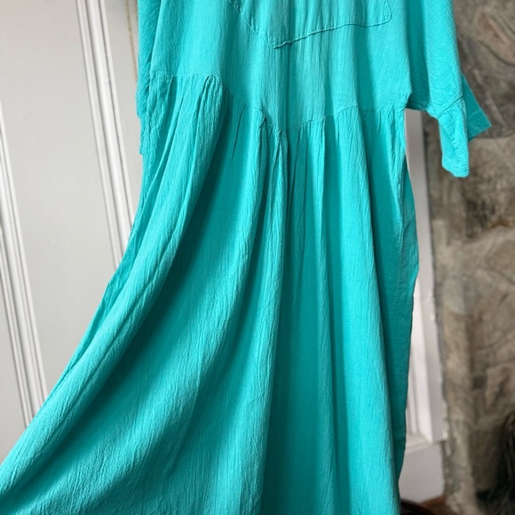 Vintage Turquoise Cotton Princess Cut Summer Midi Dress - Picture 5 of 7
